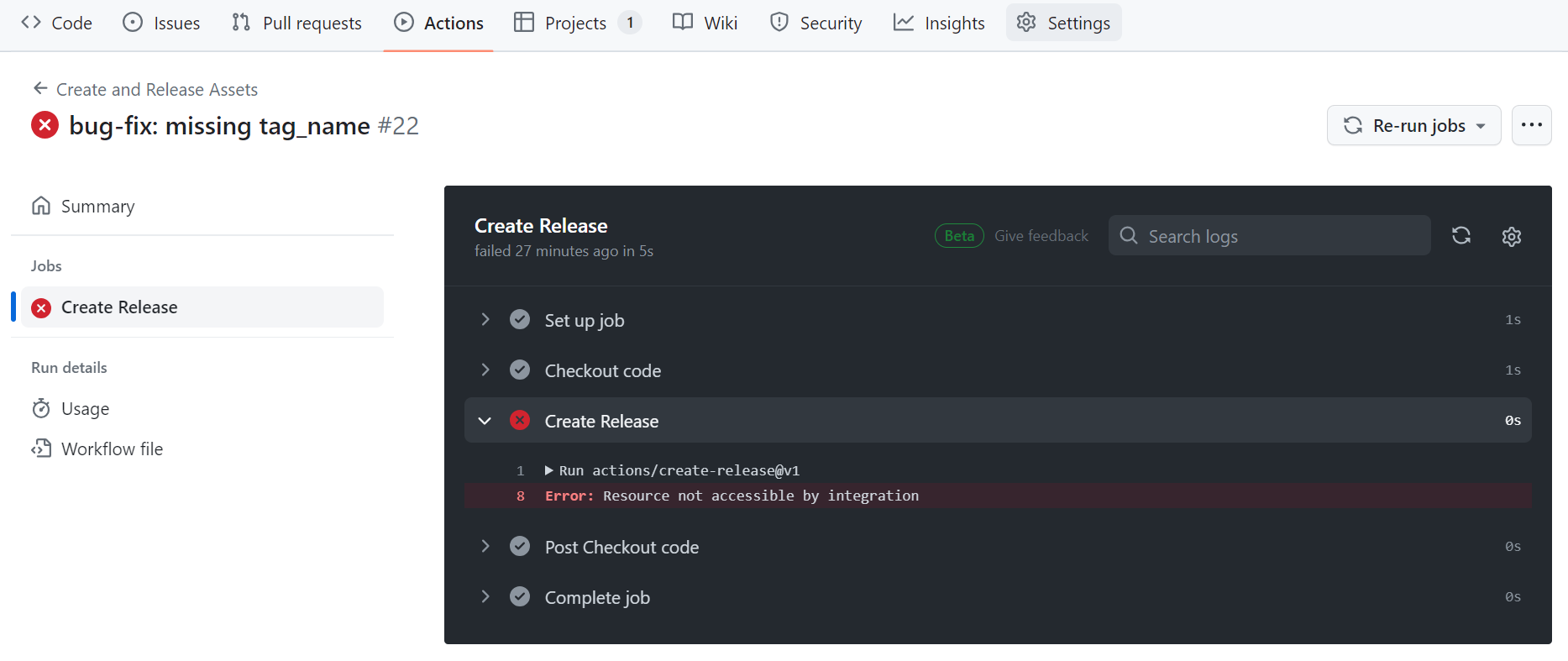 Github Action error that integration resource is not accessible